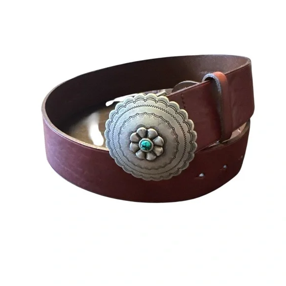 Lauren | Ralph Lauren Brown Leather Belt with Silver Concho - Picture 1 of 8